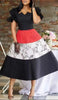 Scalloped Neckline Dress with Patterned Tiered Knee-Length Skirt