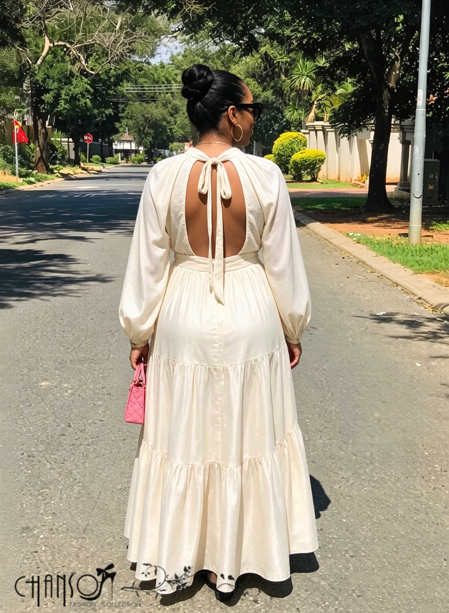 Maxi Dress Mock Neck Balloon Sleeve Tiered Belted Church Event Outfit