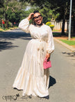 Maxi Dress Mock Neck Balloon Sleeve Tiered Belted Church Event Outfit