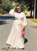 Maxi Dress Mock Neck Balloon Sleeve Tiered Belted Church Event Outfit