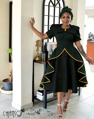 Heritage Layered Puff Sleeve Midi Dress