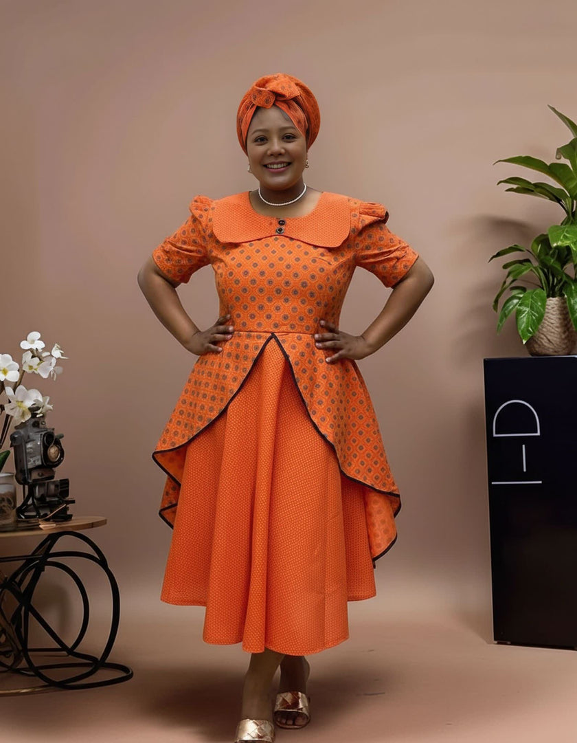 Heritage Layered Puff Sleeve Midi Dress