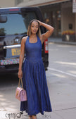 Women's blue textured halter neck midi dress - view 1