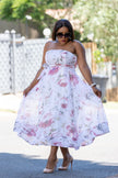 Floral Strapless A-Line Midi Dress