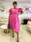 Women's Short Sleeve Bow Belt Dress, featuring an A-line skirt and ruffled sleeve details