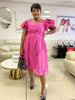Women's Short Sleeve Bow Belt Dress, featuring an A-line skirt and ruffled sleeve details