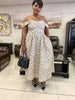 Ethnic Style Off-Shoulder Dress featuring Geometric Patterns and Loose Hem