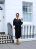 Classic Vintage Style Long Sleeve Dress with Contrast Collar and Button Details