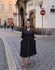 Tie-Waist Button Dress - Women's Casual Elegant Three-Quarter Sleeve Mid-Length Dress