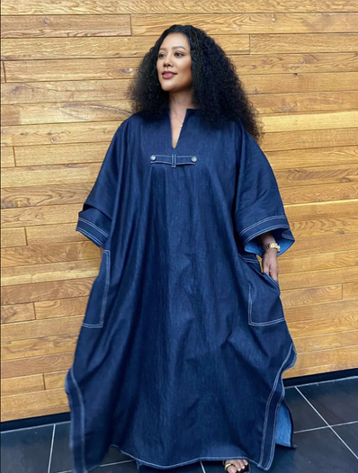 Loose-Fit Long Traditional Coat with White Stitch Trim and Wide Sleeves