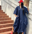 Loose-Fit Long Traditional Coat with White Stitch Trim and Wide Sleeves