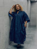 Loose-Fit Long Traditional Coat with White Stitch Trim and Wide Sleeves