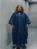 Loose-Fit Long Traditional Coat with White Stitch Trim and Wide Sleeves