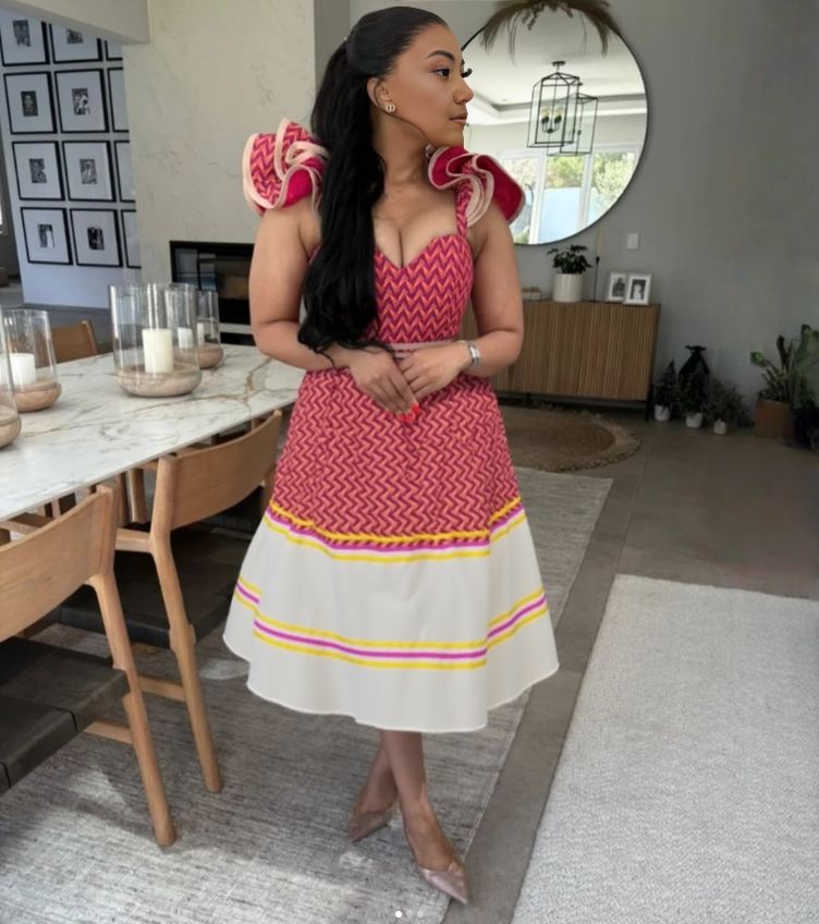 Ethnic Style Geometric Pleated Dress with Wavy Sleeve