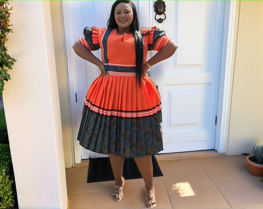 Ethnic Puff Sleeve Pleated Dress