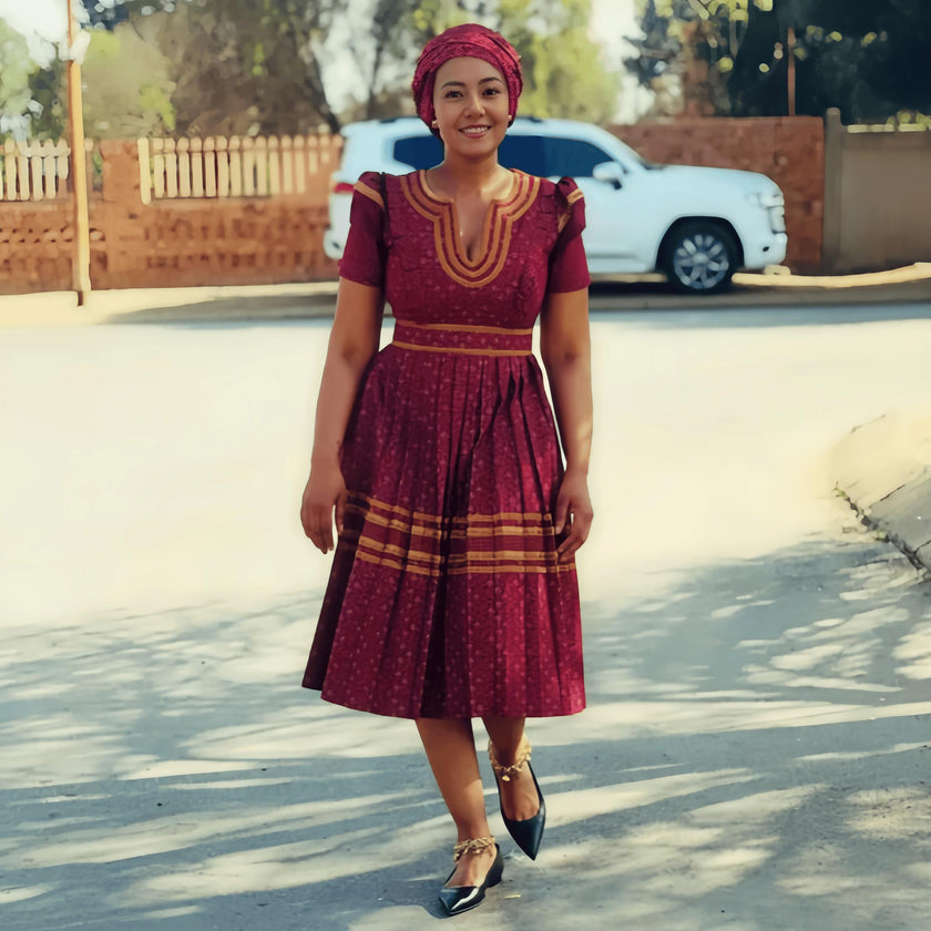 Classic Round Neck Short Sleeve Dress with Horizontal Band Design