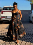 Spaghetti Strap Cutout Midi Dress Twisted Bust Floral Print Pocket Occasion Dress
