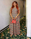 Bold geometric print cap sleeve women's traditional maxi dress