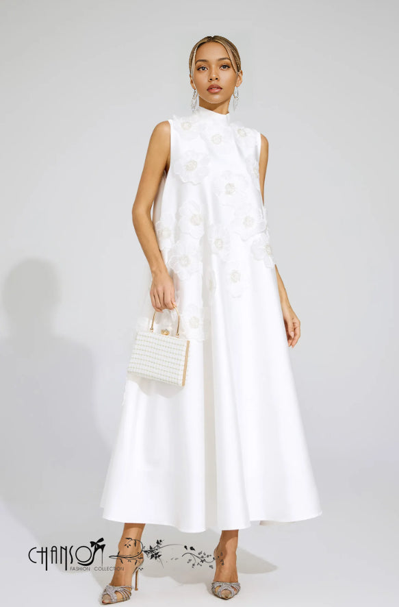 Floral Maxi Dress Sleeveless Appliqué Elegant Chic