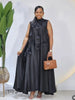 Black sleeveless floral appliqué maxi dress with textured appliqué neckline