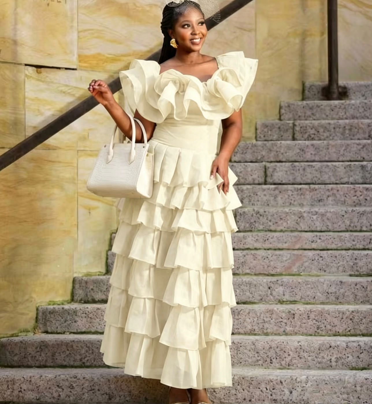 Women's ruffled tiered off-shoulder maxi dress in multiple colour options - view 1