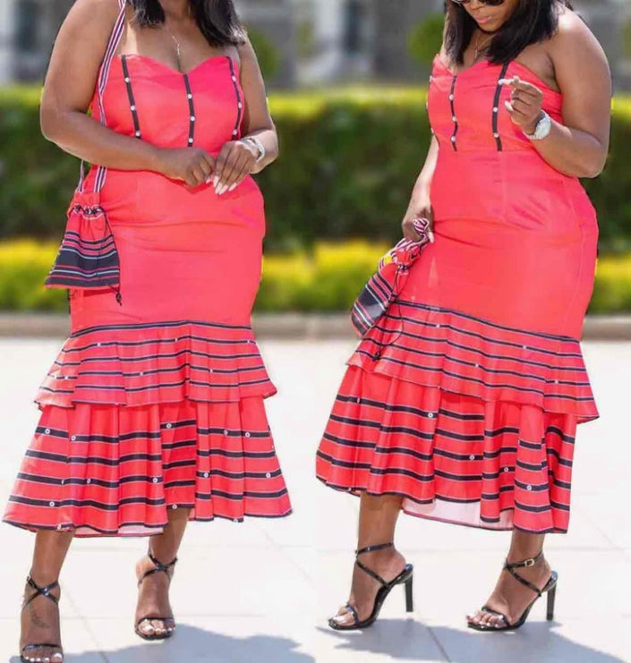 Off-Shoulder Tiered Skirt Traditional Dress