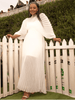 Long-Sleeve Pleated Maxi Dress with Cinched Waist