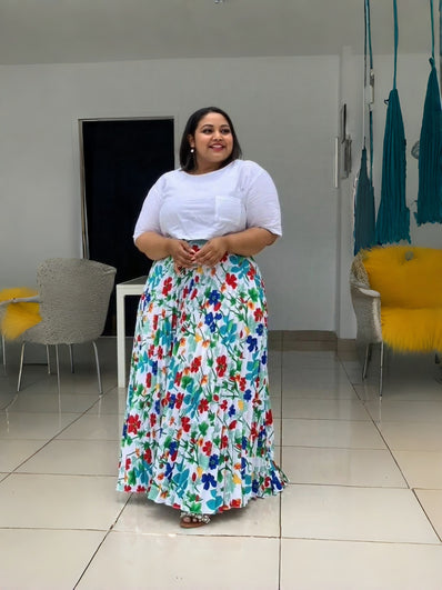Floral Ruffle Maxi Skirt & Casual Tee Twin Set