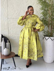 Bronze printed puff sleeve midi flare plus size dress - view 1