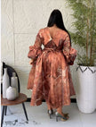 Bronze printed puff sleeve midi flare plus size dress - view 2