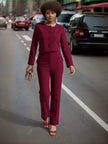 Button-top set with straight-leg pants, maroon