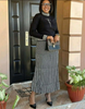 Houndstooth Knitted Two-Piece Set: Long-Sleeve Top and Skirt