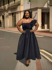 One-Shoulder Ruffle Detail Sleeveless Floor-Length Gown