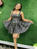 Women's Sleeveless Geometric Pattern Fit and Flare Dress with Square Neckline