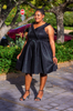 Black glitter A-line dress, sleeveless V-neck with flared skirt