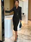High-Waisted Double-Breasted Slim Suits Dress