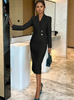 High-Waisted Double-Breasted Slim Suits Dress