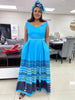 V-Neck Striped Maxi Dress with Button Accents