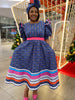 A-Line Dress with Wave-Inspired Print and Striped Hem Detail
