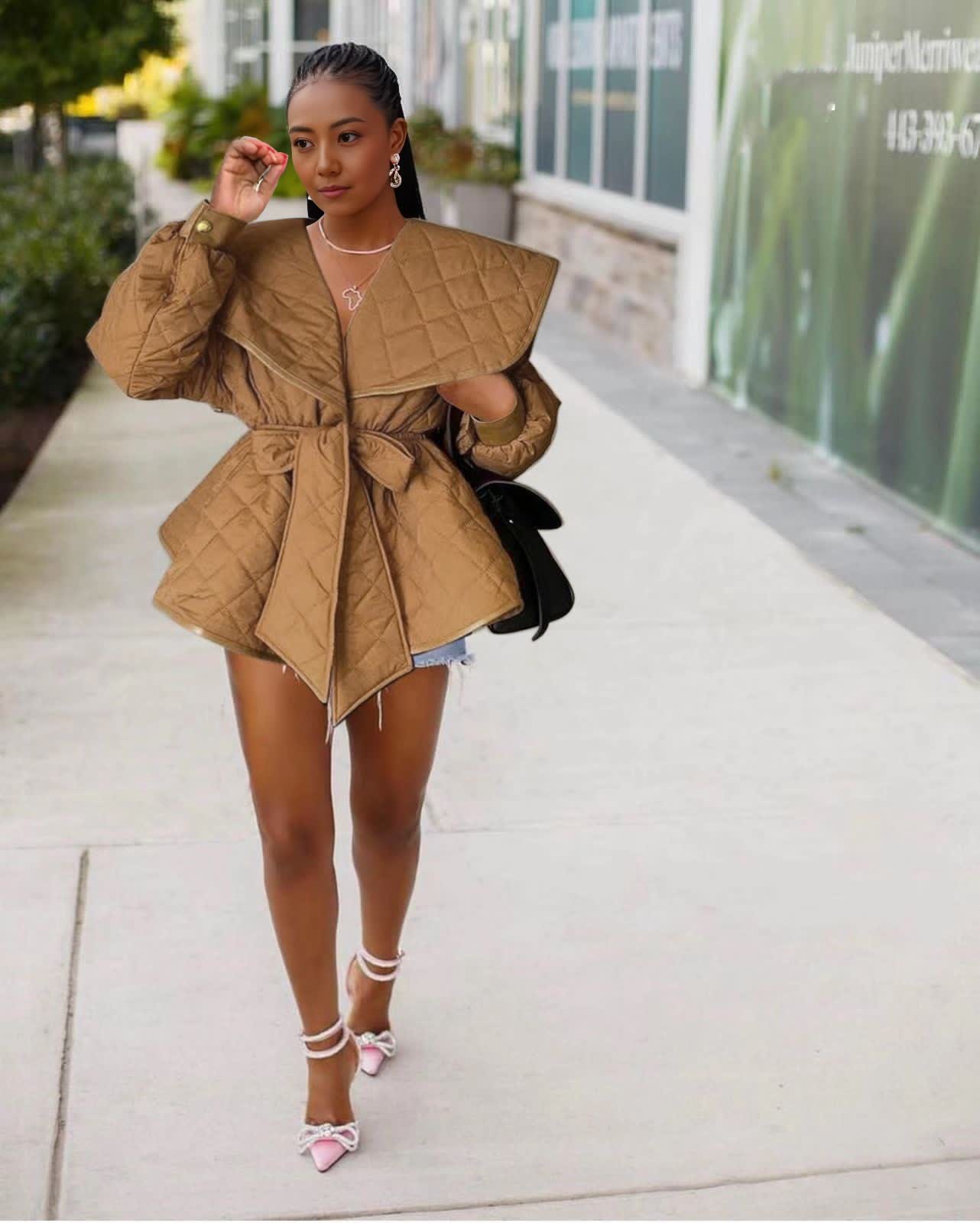 Puffy-Sleeve Belted Coat