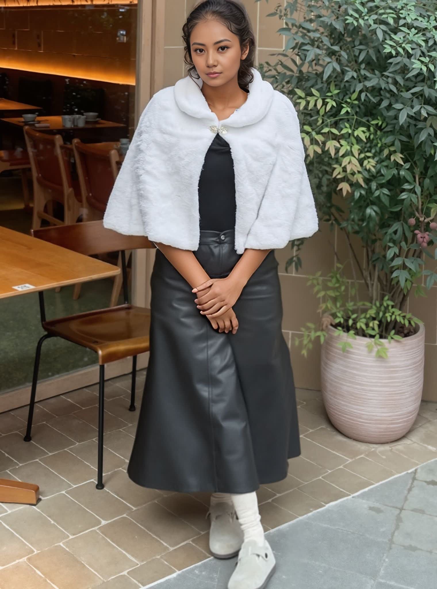 Women's Elegant Cape Shawl - Outerwear with Button Closure