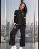 Knitted Two-Piece Casual Sportswear, Black Pattern on Chest, Black Stripes on Sleeves and Hem