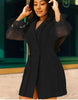 Short-Sleeve Pleated Dress with Sheer Sleeves and Ruffle Shoulder Detail