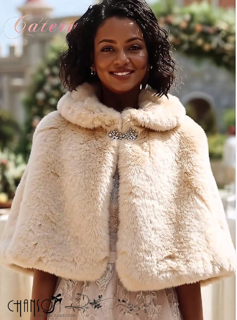 Faux Fur Capelet with Brooch Detail for Bridal Occasions
