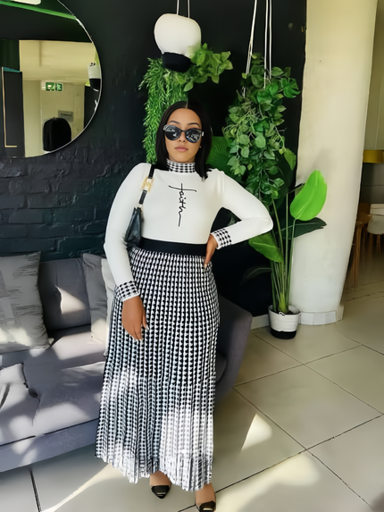 Twin Set Houndstooth Knit Top Skirt Chic