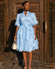 Midi Dress Stand Collar Puff Sleeves Tie Waist Tiered Ruffle Skirt For Afternoon Tea Social Party