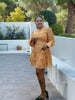Lace Long Sleeve Dress - Belted Accent, Floral Pattern, Layered Design