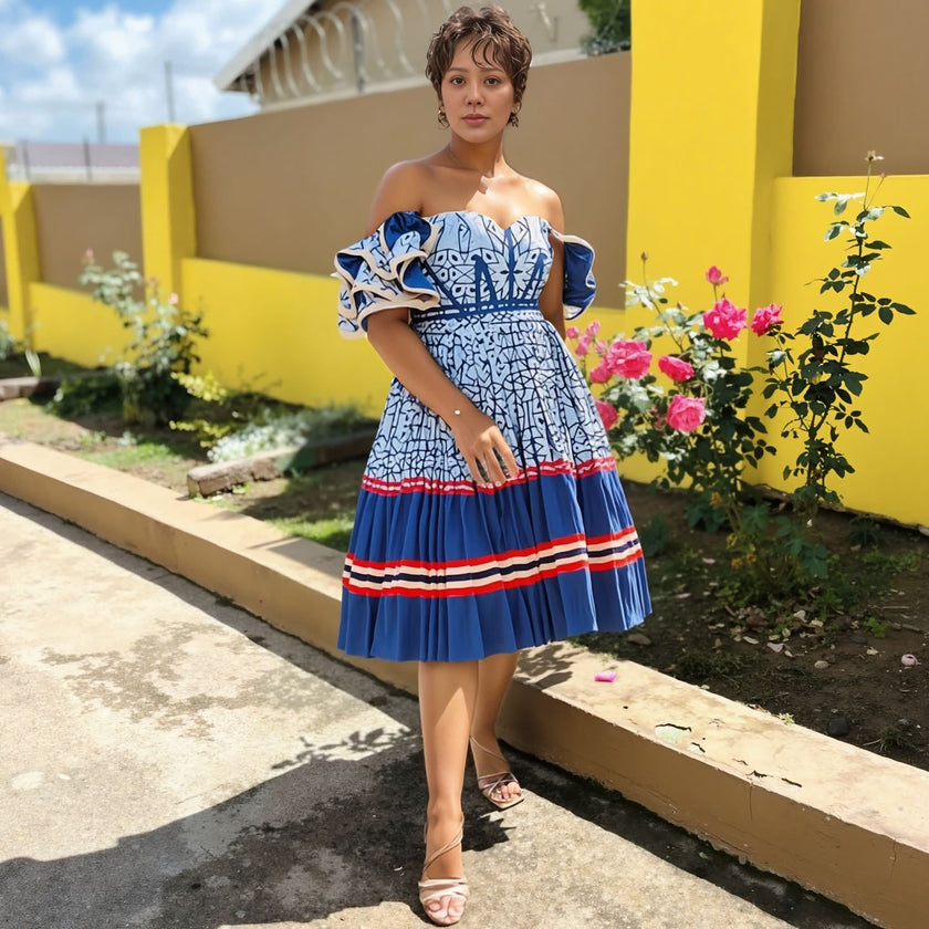 Traditional Ethnic Dress with Ruffled Sleeves