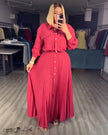 Solid brown long sleeve shirt and pleated maxi skirt two piece set, plus size women's apparel from FashionPrice South Africa - view 1
