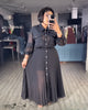 Solid brown long sleeve shirt and pleated maxi skirt two piece set, plus size women's apparel from FashionPrice South Africa - view 3